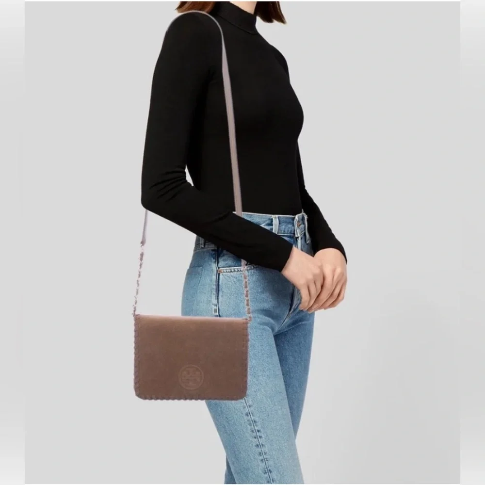 TORY BURCH Marion River Rock Suede Flap Chain Shoulder